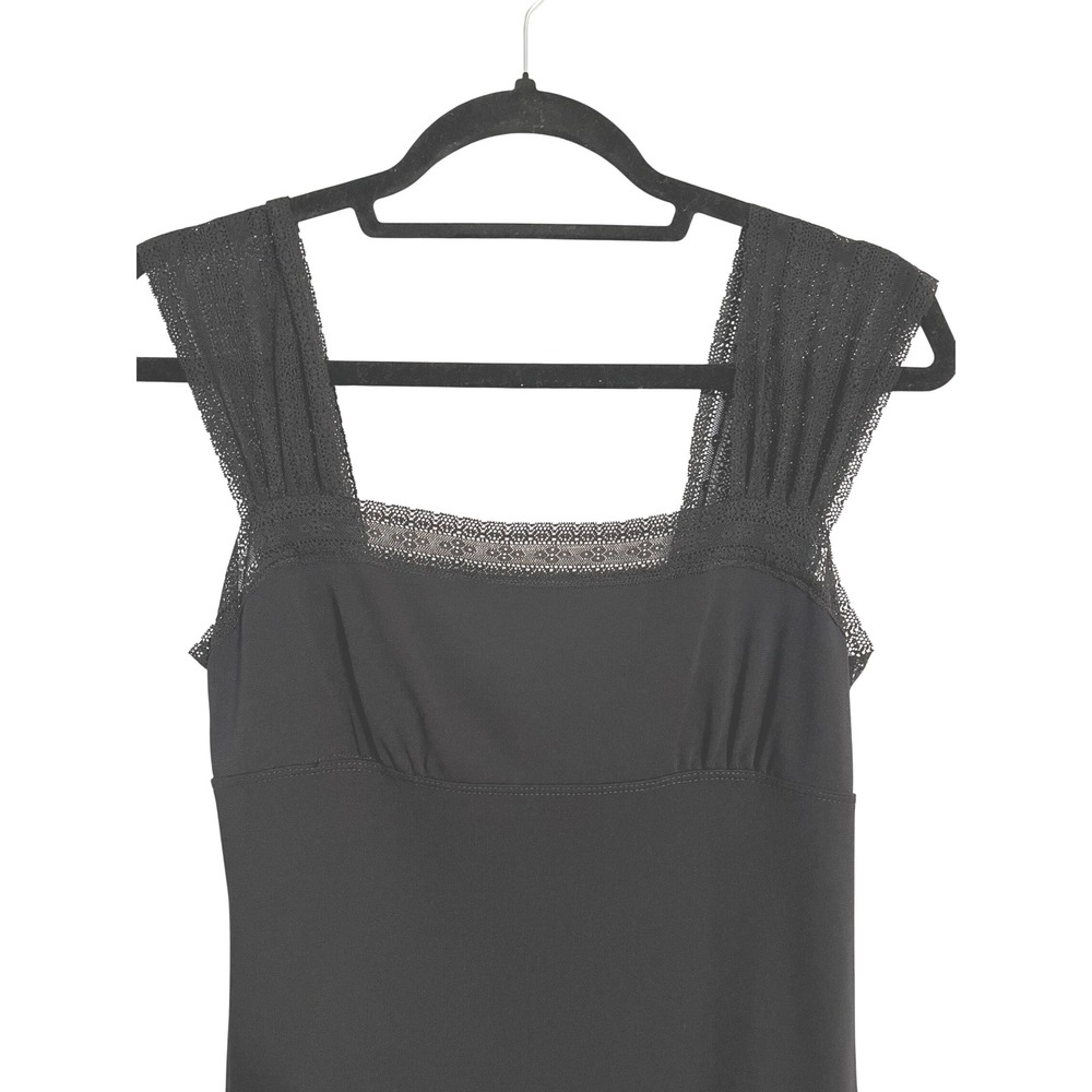 Max Studio Baby Doll Dress‎ Black Lace Trim Square Neck Flounce Hem Midi XS - Picture 3 of 8